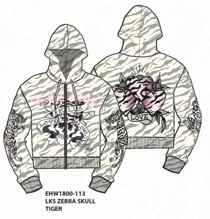 LKS Zebra Skull Zip Hoodie