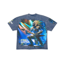 Stray Acid Washed Digital Print Metal Stud Trim T-Shirt – Navy