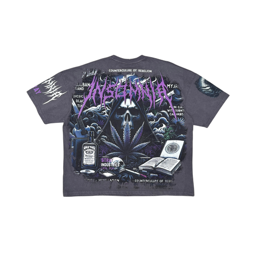 Stray Acid Washed Digital Print Metal Stud Trim T-Shirt