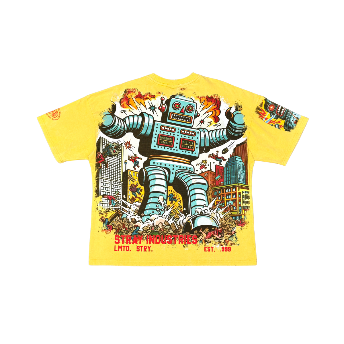 Stray Acid Washed Digital Print Metal Stud Trim T-Shirt – Yellow