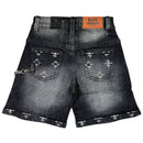 Elite Premium Denim Faded Embellished Denim Shorts – Black Wash