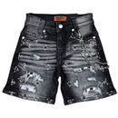 Elite Premium Denim Faded Embellished Denim Shorts – Black Wash