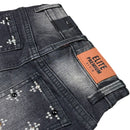 Elite Premium Denim Faded Embellished Denim Shorts – Black Wash
