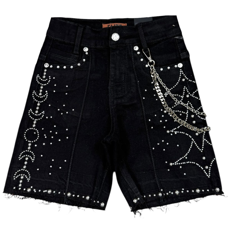 Elite Premium Denim Moon Phase Embellished Denim Shorts – Jet Black
