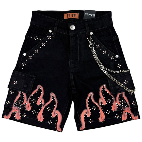 Elite Premium Denim Winners Embellished Denim Shorts – Jet Black