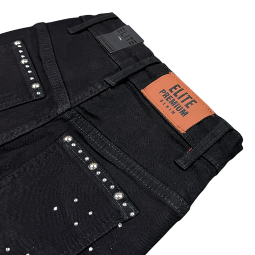 Elite Premium Denim Moon Phase Embellished Denim Shorts – Jet Black