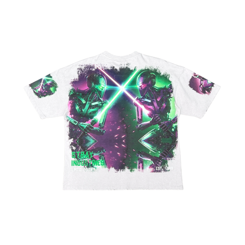 Stray Acid Washed Digital Print Metal Stud Trim T-Shirt – Oat