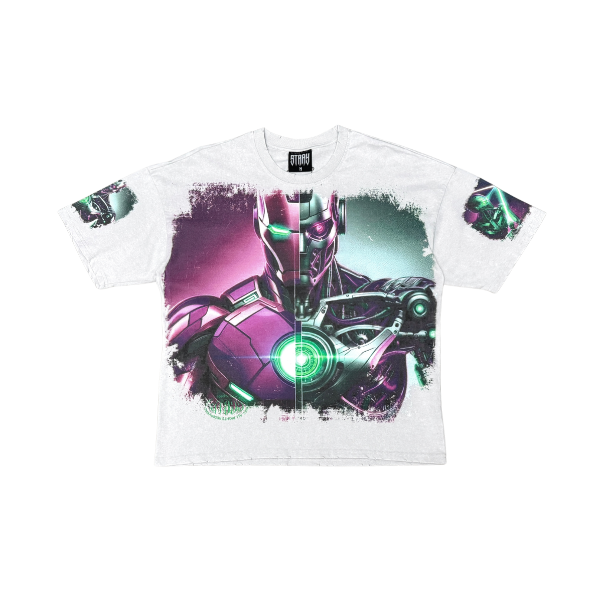 Stray Acid Washed Digital Print Metal Stud Trim T-Shirt – Oat