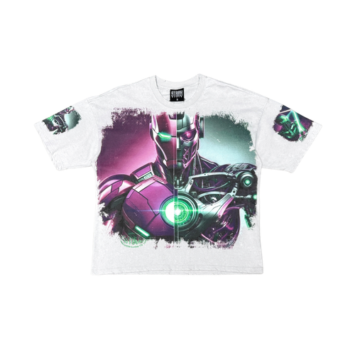 Stray Acid Washed Digital Print Metal Stud Trim T-Shirt – Oat