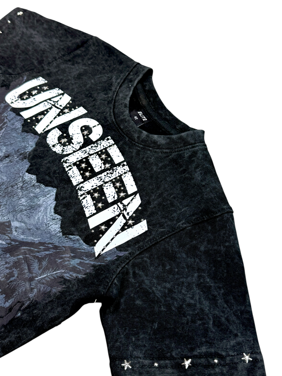 Elite Premium Denim Unseen Embellished Premium Kids Tee – Black