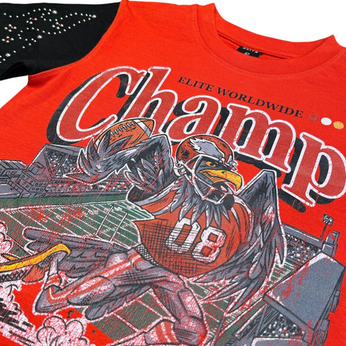 Elite Premium Denim Champ Premium Embellished Kids Tee – Red/Black