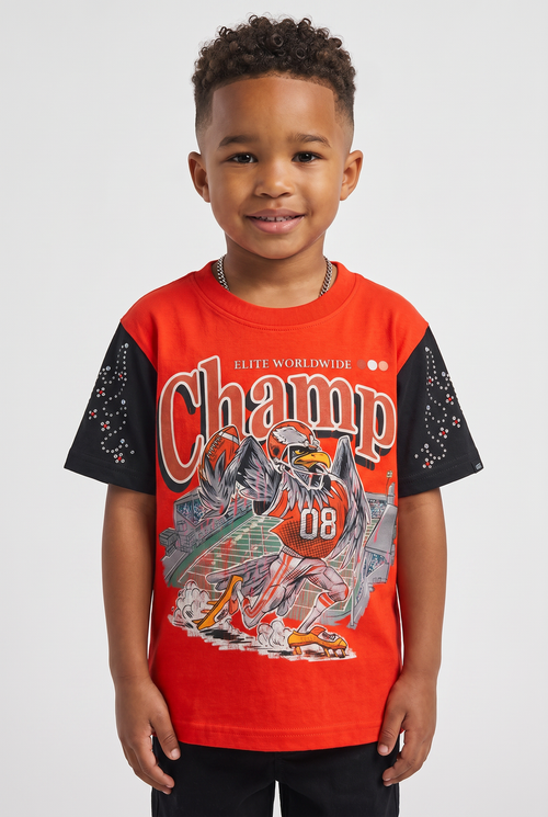 Elite Premium Denim Champ Premium Embellished Kids Tee – Red/Black