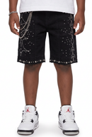 Elite Premium Denim Moon Phase Embellished Denim Shorts – Jet Black