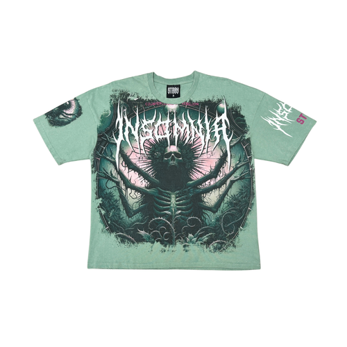 Stray Acid Washed Digital Print Metal Stud Trim T-Shirt – Moss