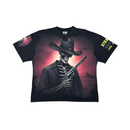 Stray Acid Washed Digital Print Metal Stud Trim T-Shirt – Black