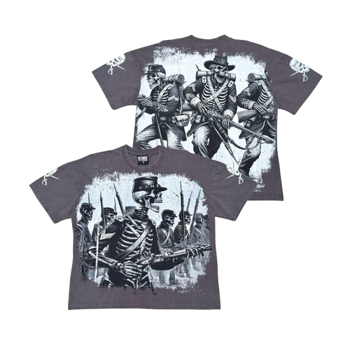 Stray Acid Washed Digital Print Metal Stud Trim T-Shirt – Charcoal