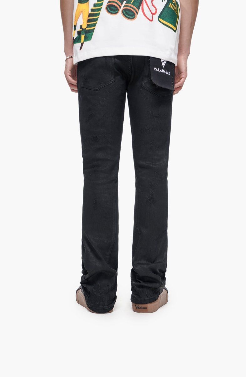 Wired Black Waxed Stacked Jeans