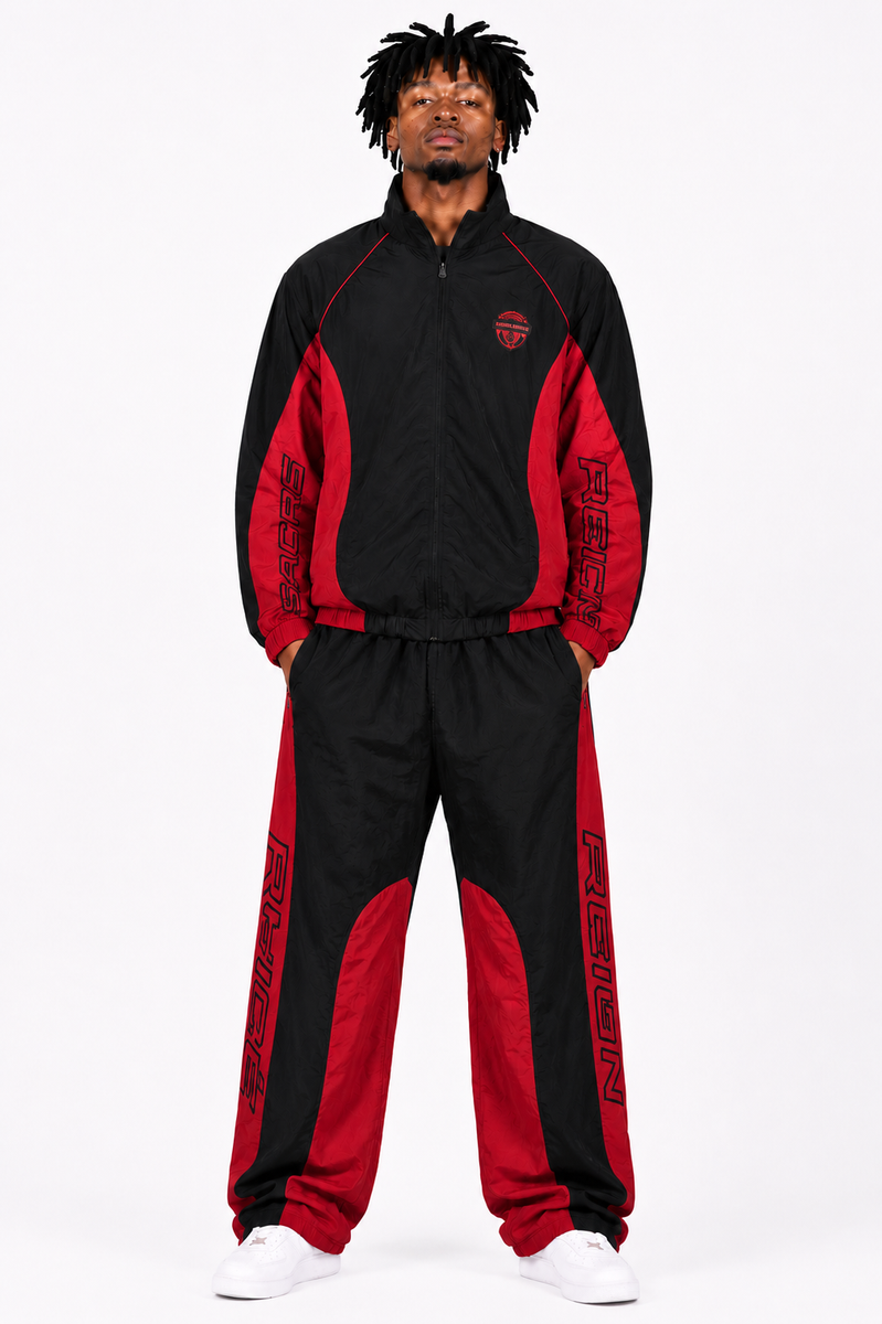 Focus Men's Reign Nylon Tracksuit Set - Red / Black