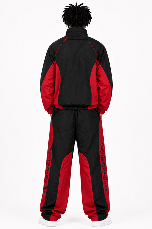 Focus Men's Reign Nylon Tracksuit Set - Red / Black