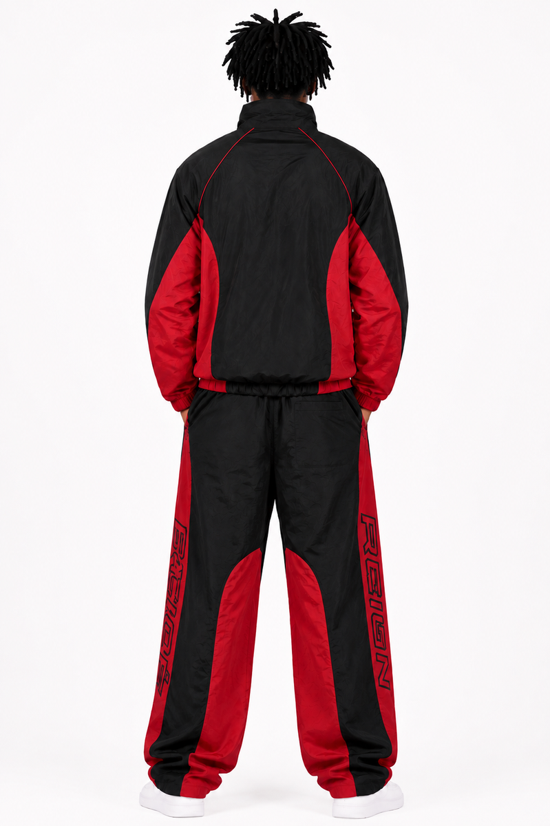 Focus Men's Reign Nylon Tracksuit Set - Red / Black
