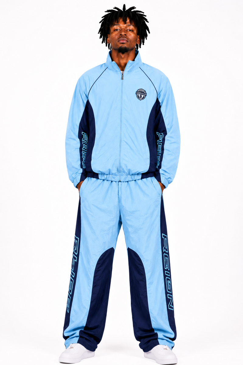 Focus Men's Reign Nylon Tracksuit Set - Sky Blue / Navy