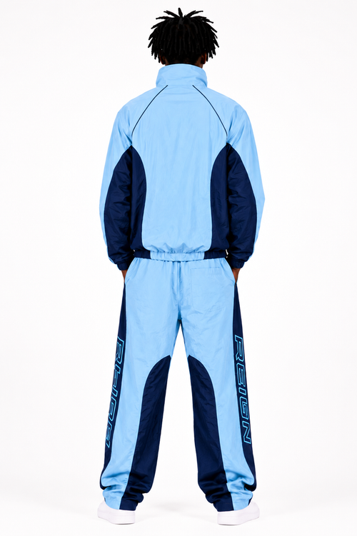 Focus Men's Reign Nylon Tracksuit Set - Sky Blue / Navy