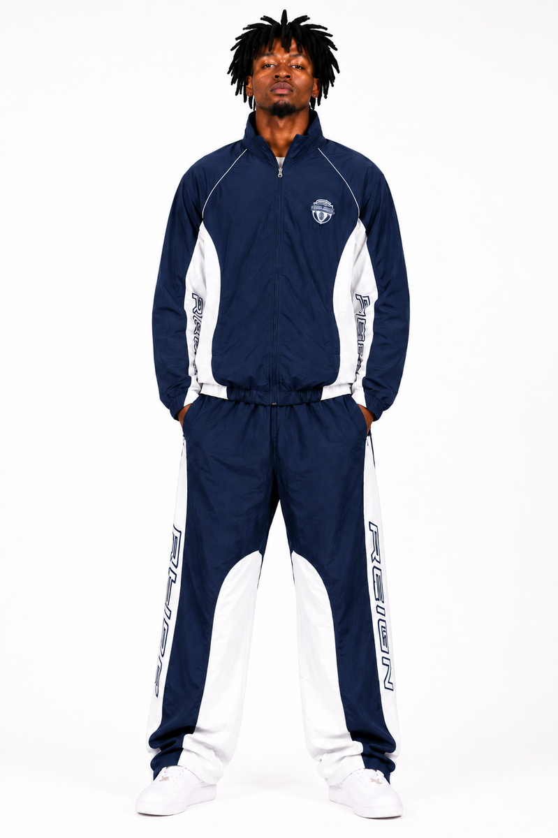 Focus Men's Reign Nylon Tracksuit Set - Navy / White