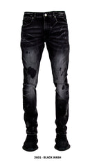 Focus Men's Distressed Slim Fit Fashion Denim - Black Wash (Style 2601)