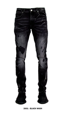 Focus Men's Distressed Slim Fit Fashion Denim - Black Wash (Style 2601)