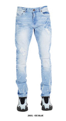 Focus Men's Distressed Slim Fit Fashion Denim - Ice Blue (Style 2601)