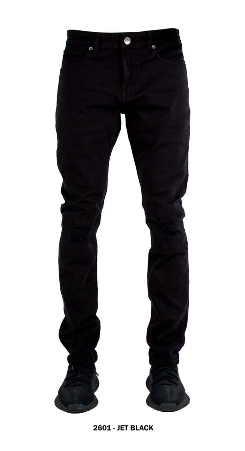 Focus Men's Distressed Slim Fit Fashion Denim - Jet Black (Style 2601)