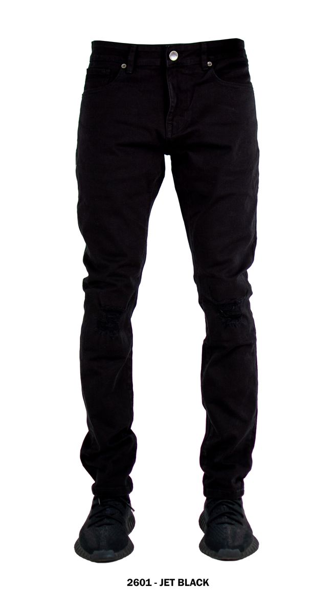 Focus Men's Distressed Slim Fit Fashion Denim - Jet Black (Style 2601)