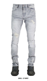 Focus Men's Distressed Slim Fit Fashion Denim - Light Grey (Style 2601)