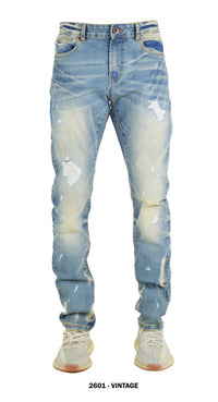 Focus Men's Distressed Slim Fit Fashion Denim - Vintage (Style 2601)