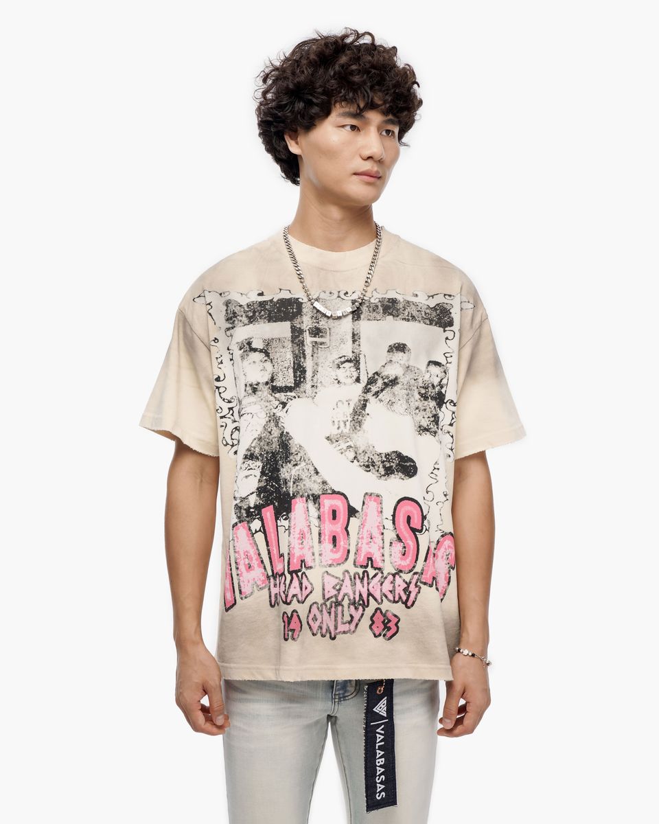 VALABASAS Head Bangers Cream Tee in Grey