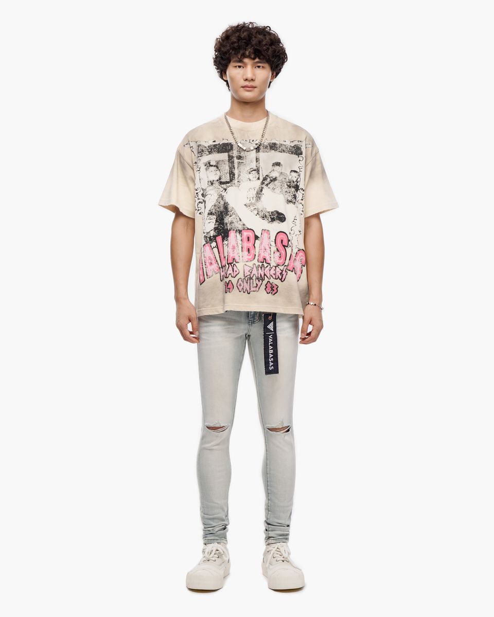 VALABASAS Head Bangers Cream Tee in Grey