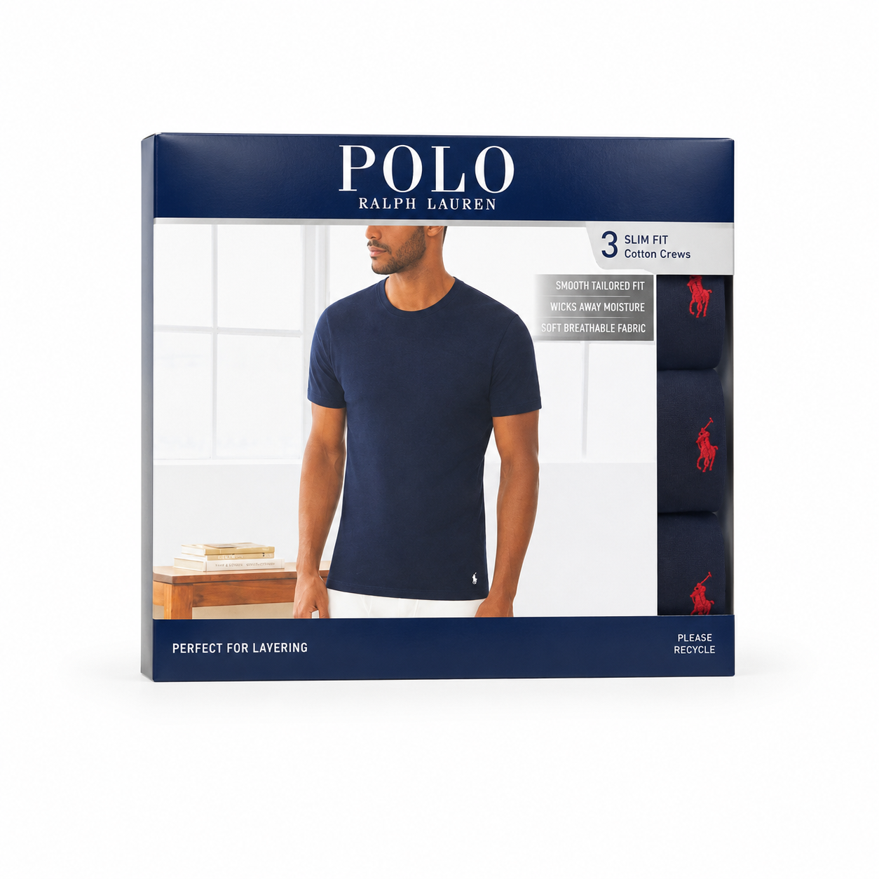 Polo Ralph Lauren Men's White Slim Fit Crew-Neck Pack of 3 T-Shirts – Classic Casual Essentials