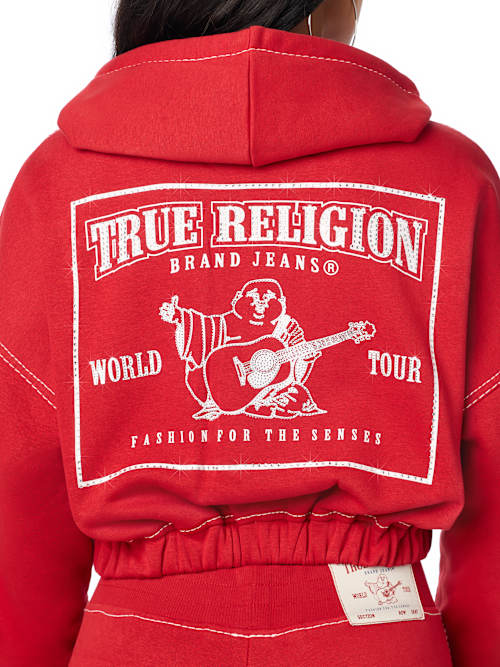 True Religion Women's Big T Crystal Girlfriend Zip Up Hoodie