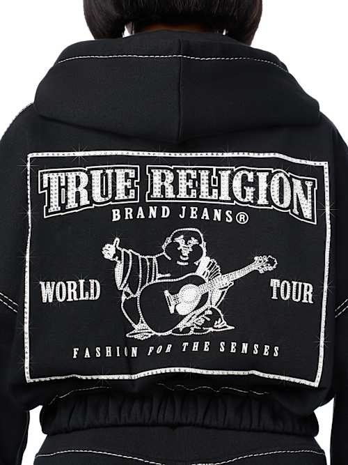 True Religion Women's Big T Crystal Girlfriend Zip Up Hoodie