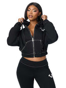 True Religion Women's Big T Crystal Girlfriend Zip Up Hoodie