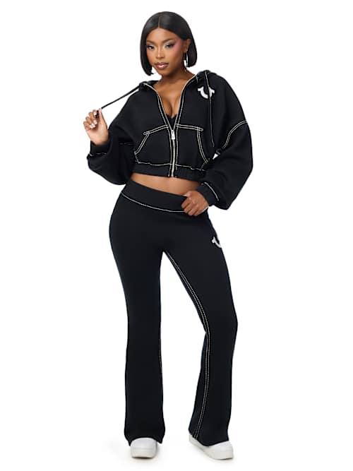 True Religion Women's Big T Crystal Girlfriend Zip Up Hoodie