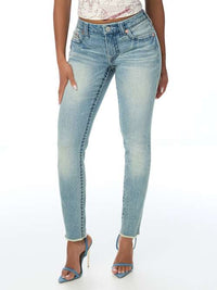 True Religion Women's Jennie Mid Rise Skinny Big T Jean - Seaside Pearl