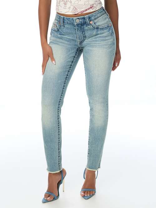 True Religion Women's Jennie Mid Rise Skinny Big T Jean - Seaside Pearl