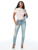 True Religion Women's Jennie Mid Rise Skinny Big T Jean - Seaside Pearl