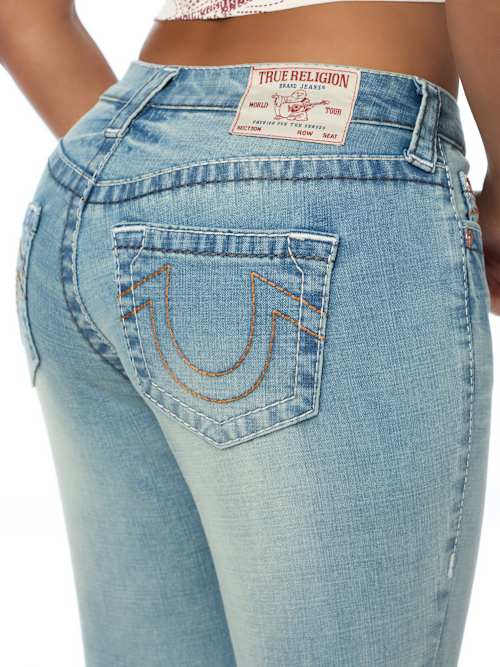 True Religion Women's Jennie Mid Rise Skinny Big T Jean - Seaside Pearl