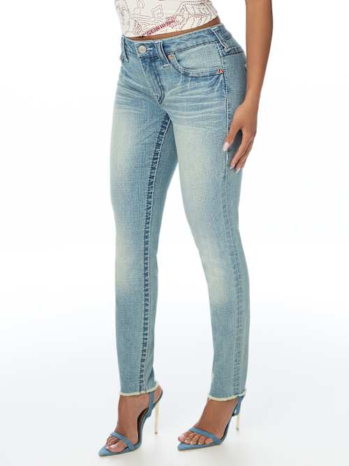 True Religion Women's Jennie Mid Rise Skinny Big T Jean - Seaside Pearl