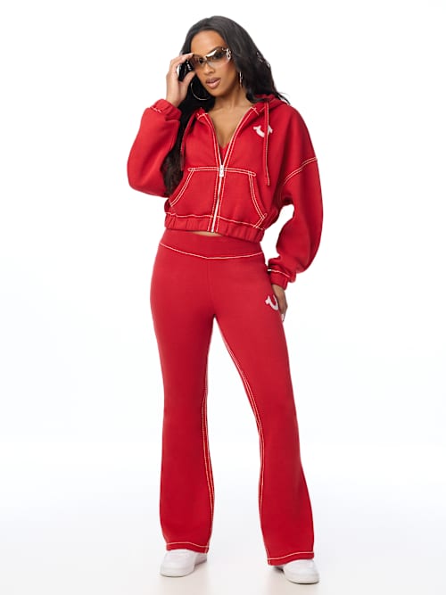 True Religion Women's Big T Crystal Bootcut Flare Sweatpants