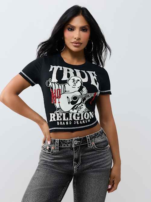True Religion Women's Crystal Buddha Anniversary Tee - Jet Black