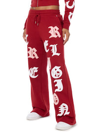 True Religion Women's Applique Mid Rise Straight Leg Sweatpants - Red Dahlia
