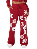 True Religion Women's Applique Mid Rise Straight Leg Sweatpants - Red Dahlia